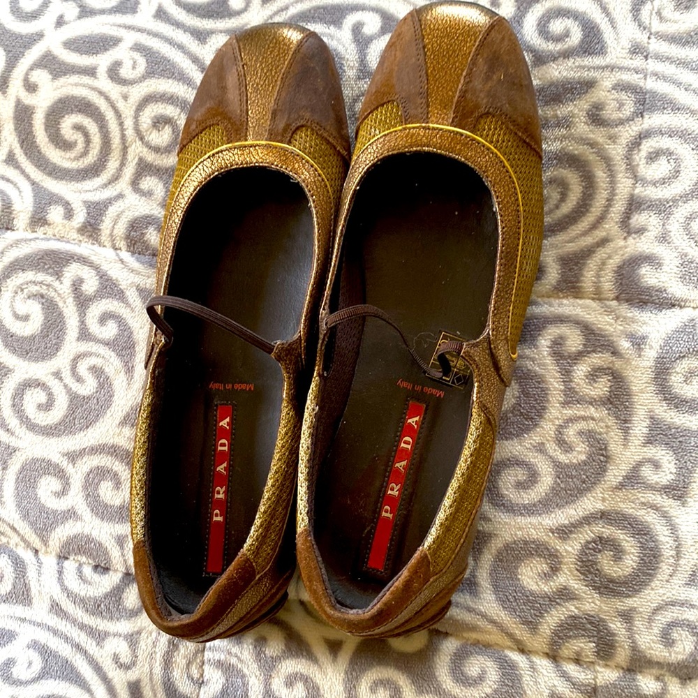 Genuine Prada ballerina brown/gold size 9